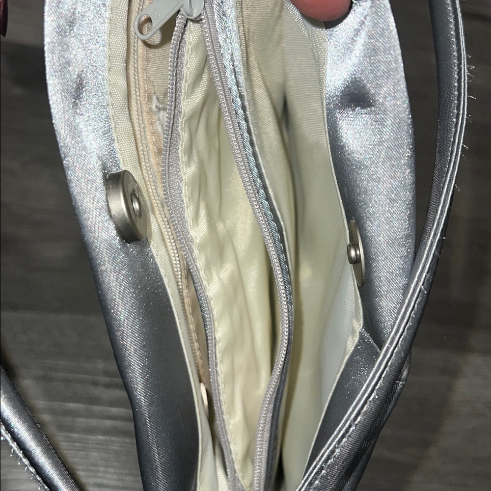 Steve Madden Vintage 2000s Silver Satin Insect Embroidered Shoulder/ Handbag. - Picture 11 of 12